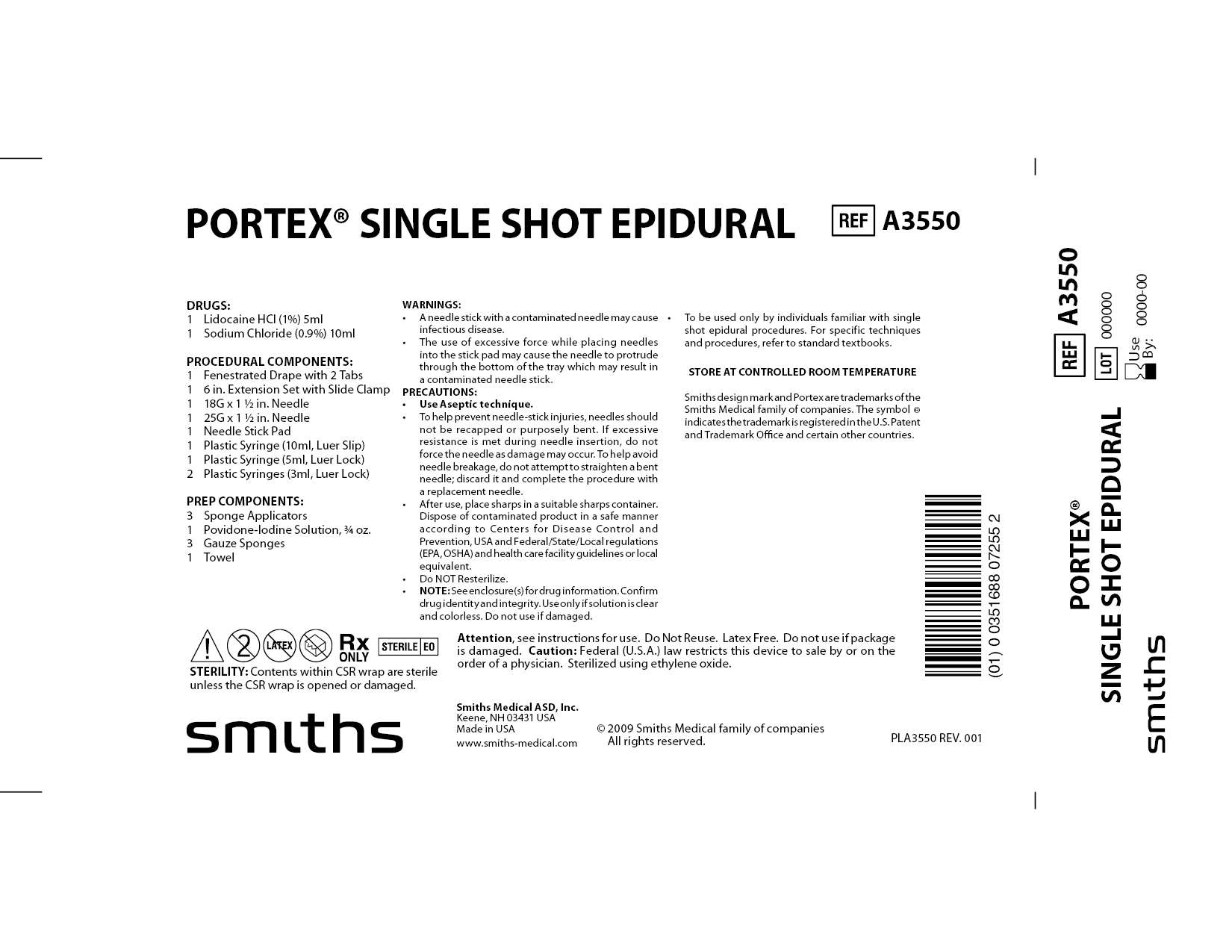 PORTEX SINGLE SHOT EPIDURAL
